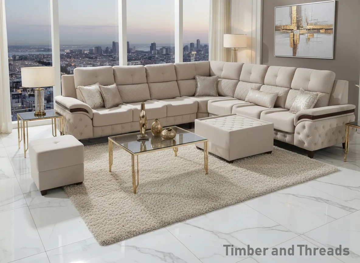 Elegant Beige Sectional Sofa/ BHF/GALAXY/2+2+1+CNR+CT+2 PUFFY