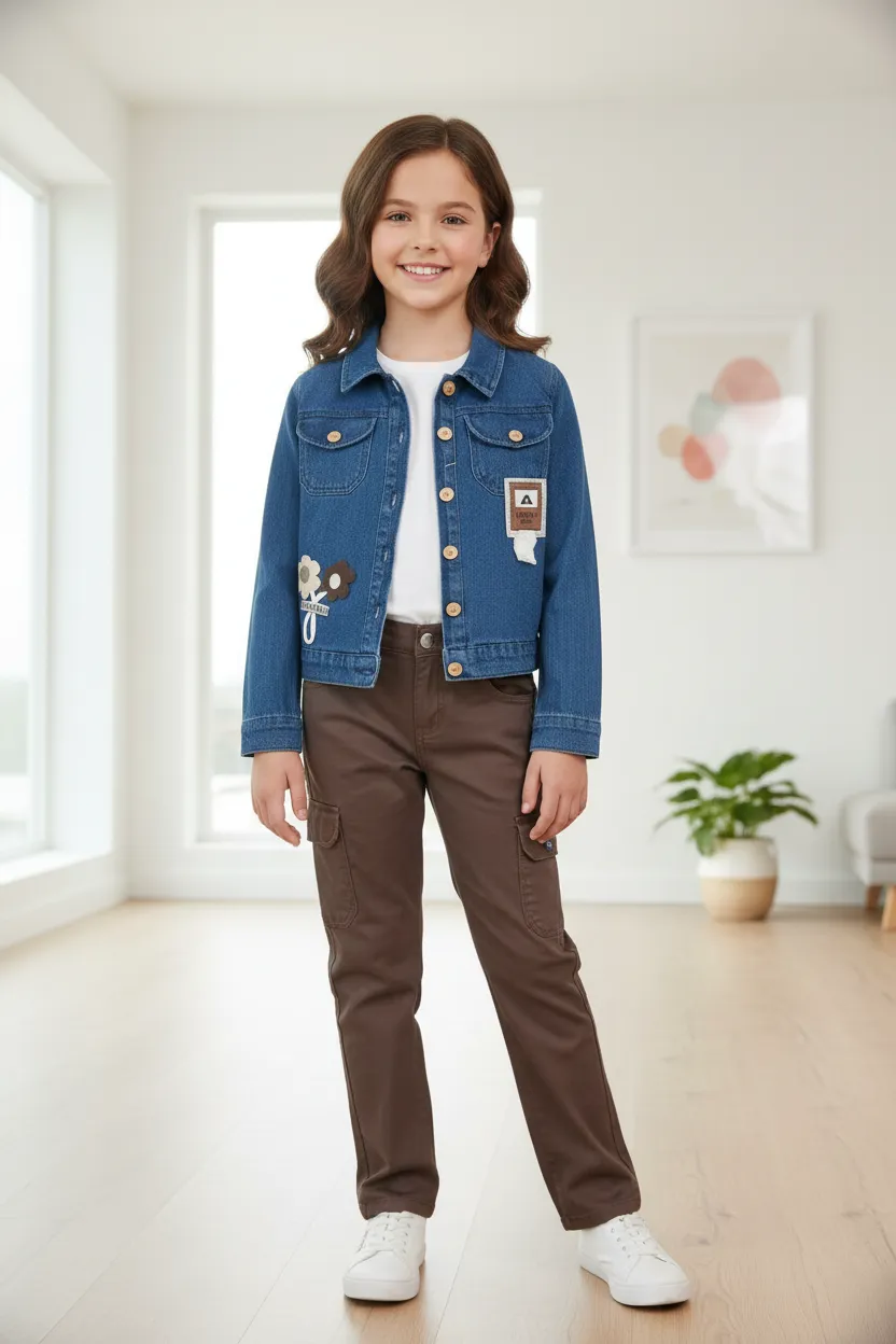 Denim Jacket and Brown Trousers Set