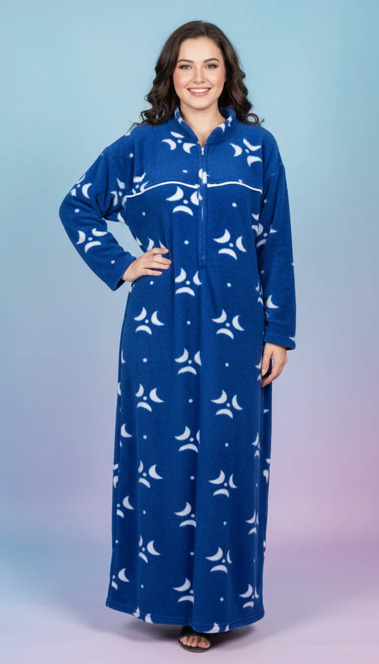 Blue Printed Fleece Maxi