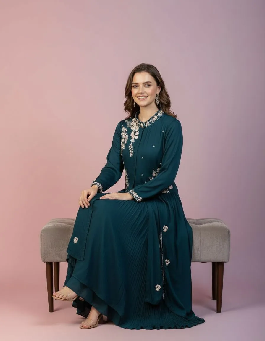 Teal Embroidered Maxi Dress view 2