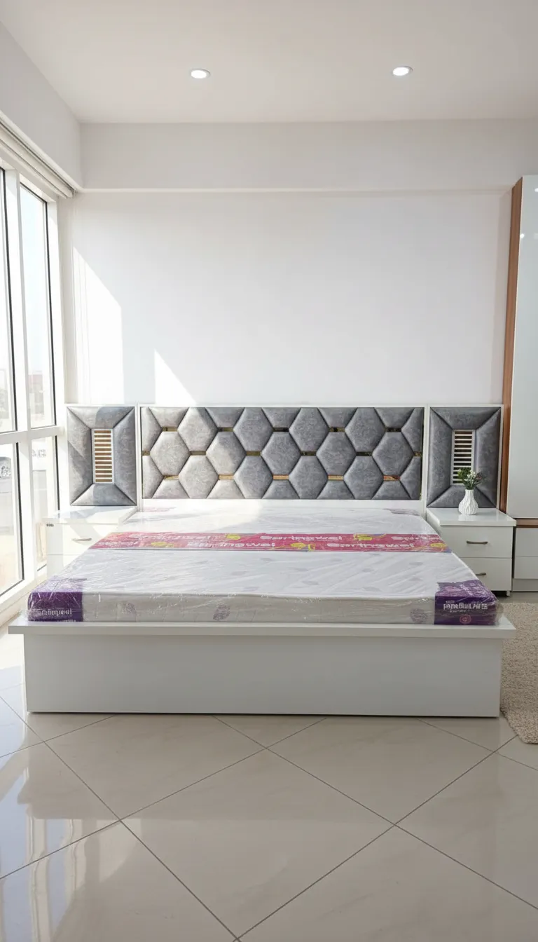 Upholstery Bed With Side Tables