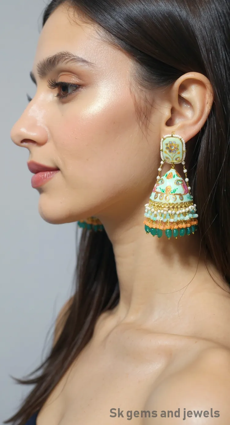 Meena Kari Tanjore Penting Jhumka