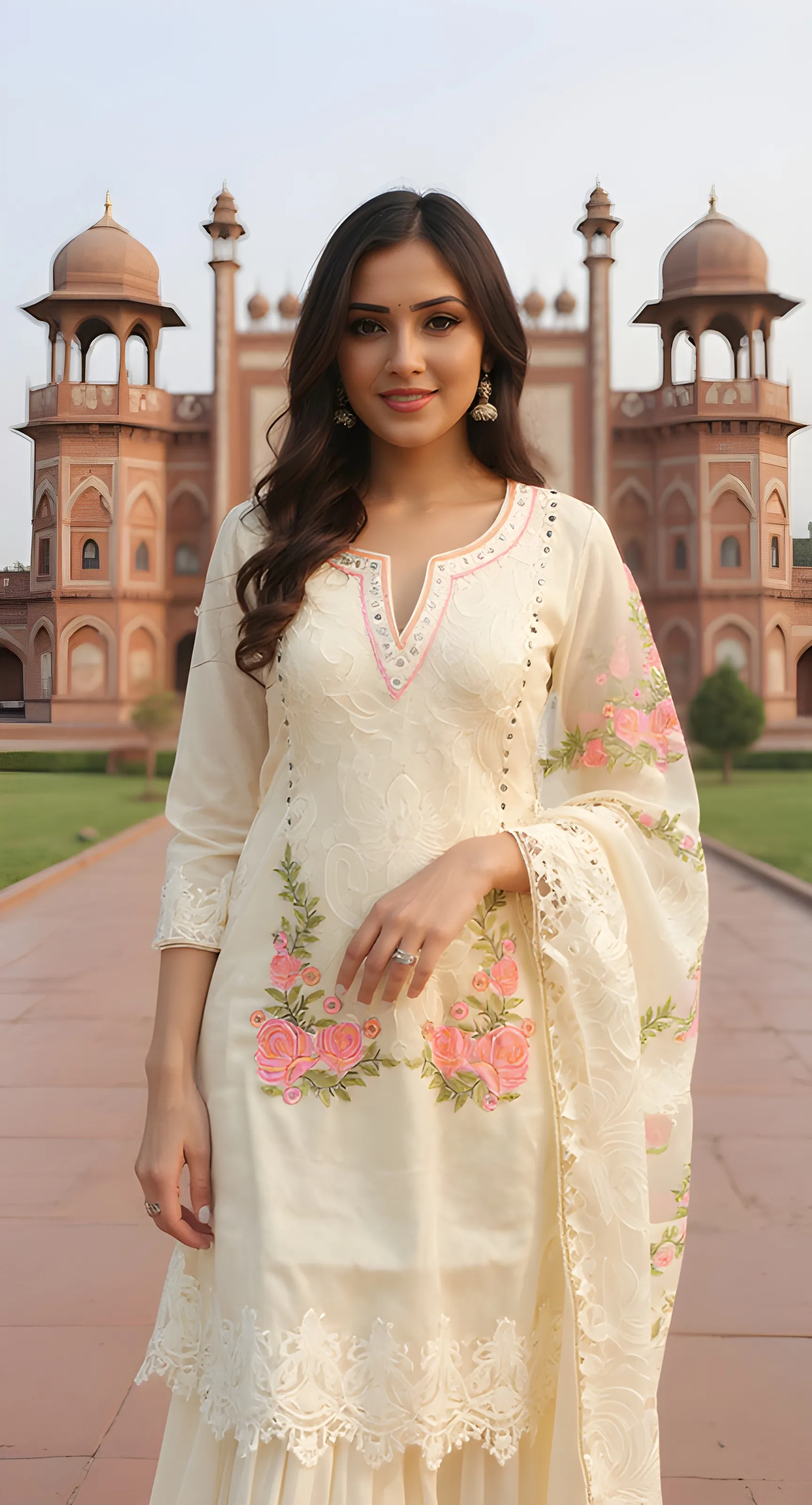 Embroidered Kurta with Lace Detailing