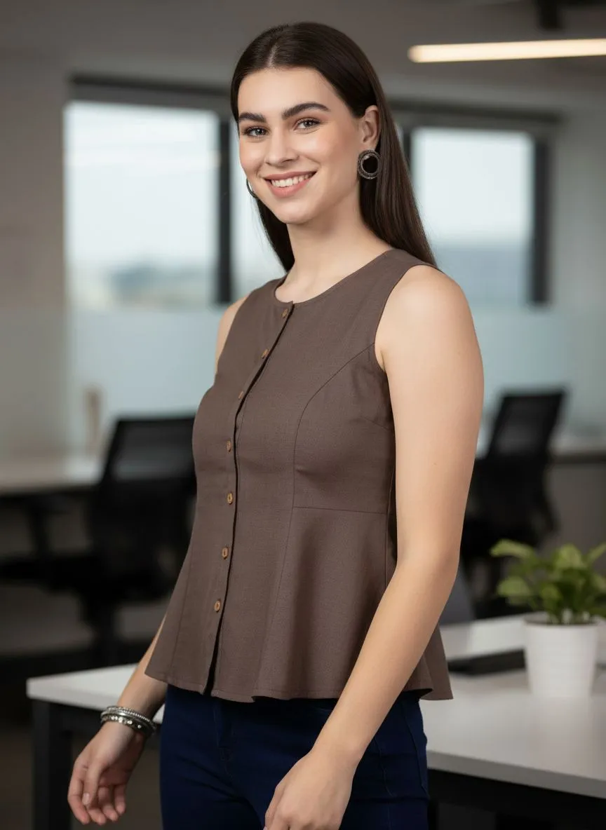Brown Buttoned Top