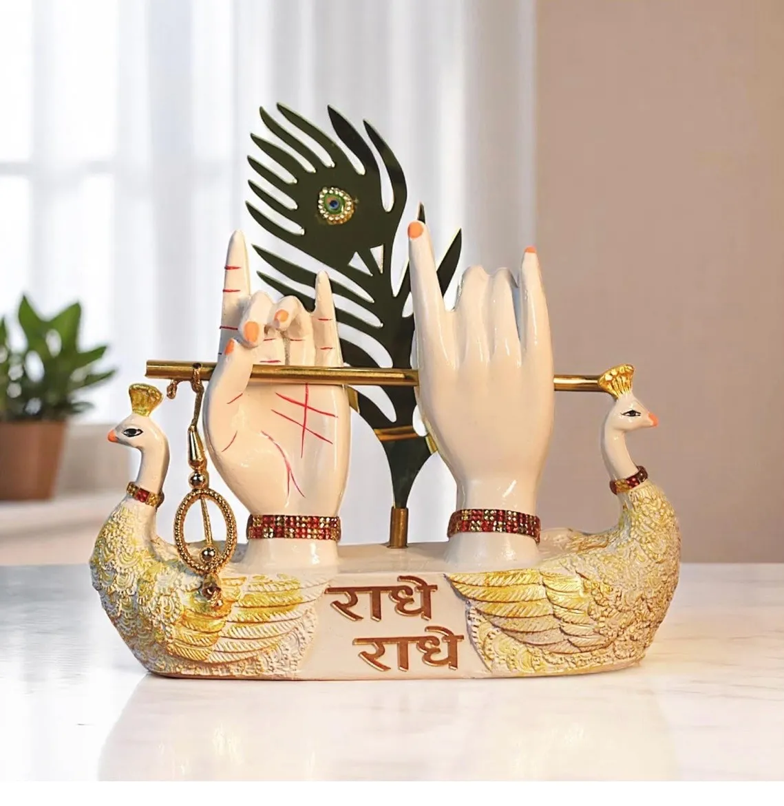 Divine Krishna Hand on Peacock Boat – Symbol of Grace & Serenity