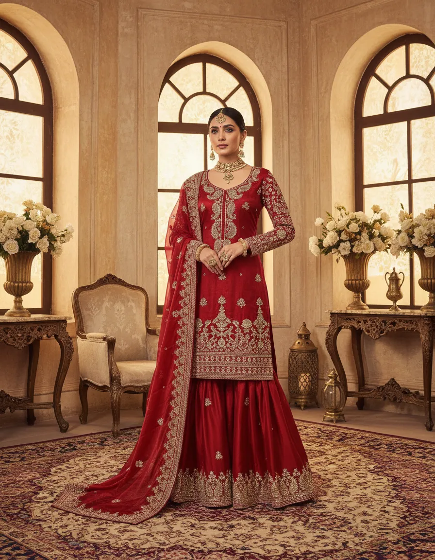 Red Embroidered Garara Set