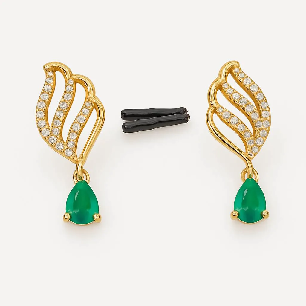 Gold Leaf Earrings with Emeralds