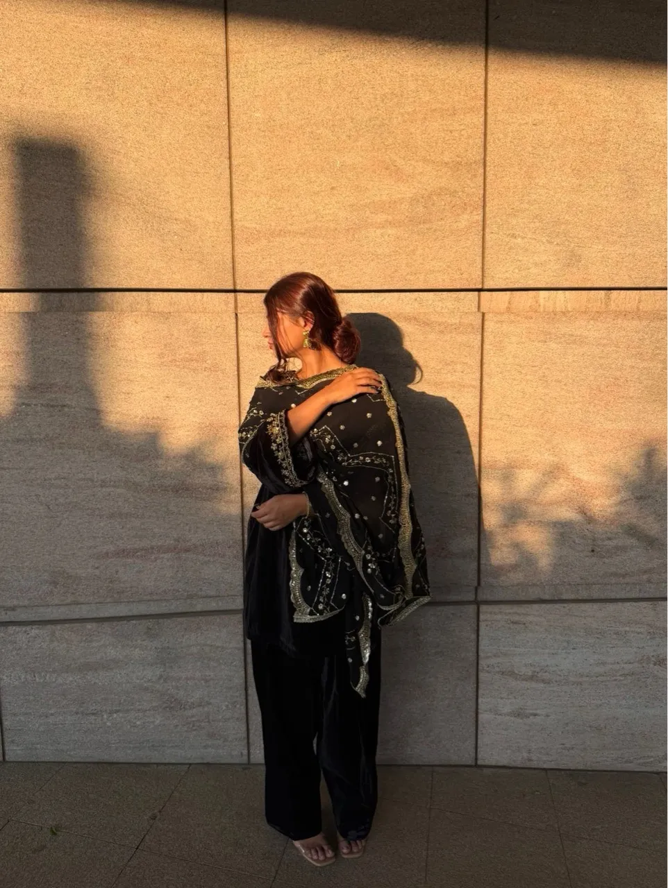 ‘Nazneen’ Hand embroidered Farshi Salvar set- Black view 3