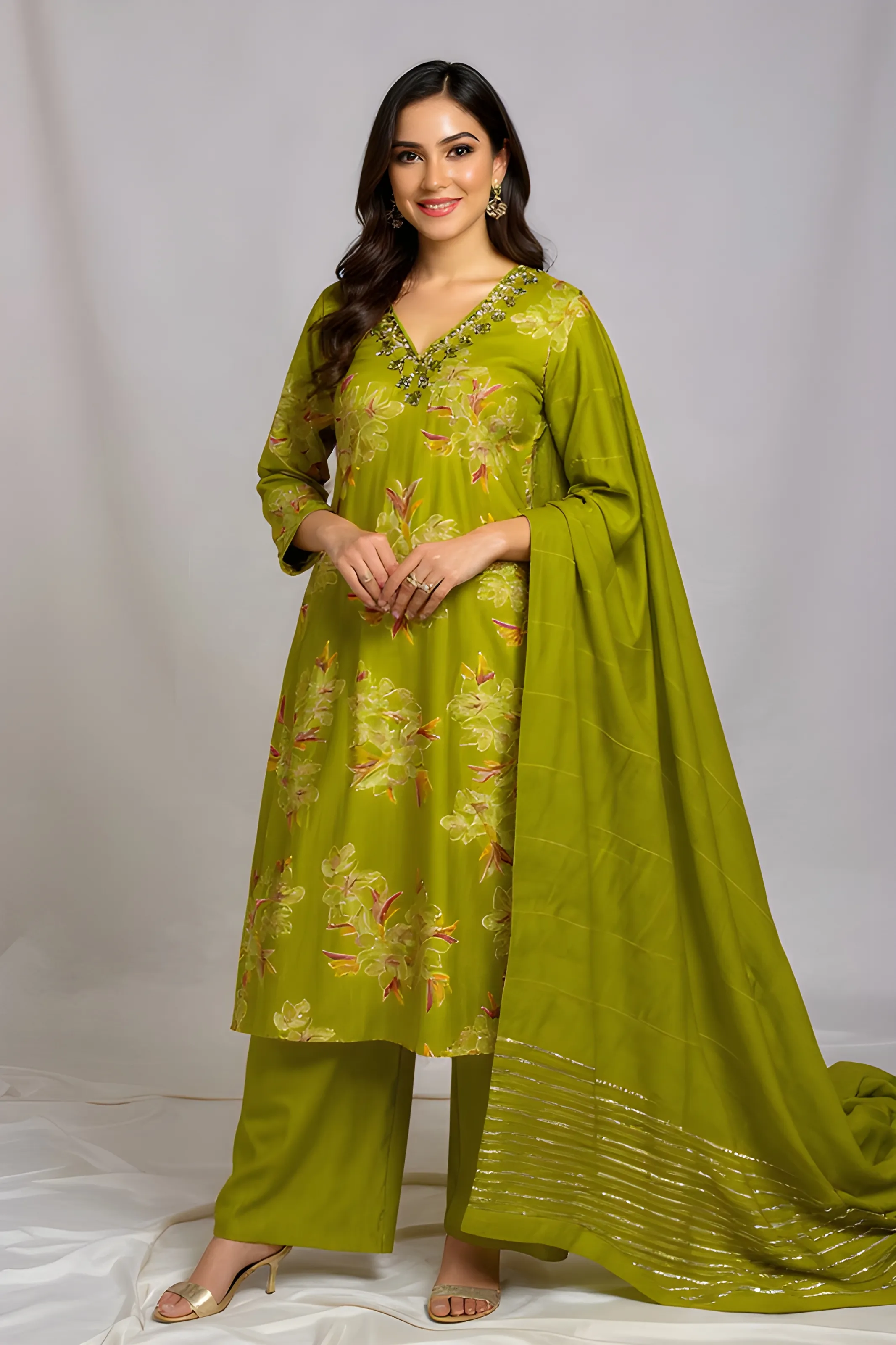 Embroidered Green Salwar Suit M TO XXL
