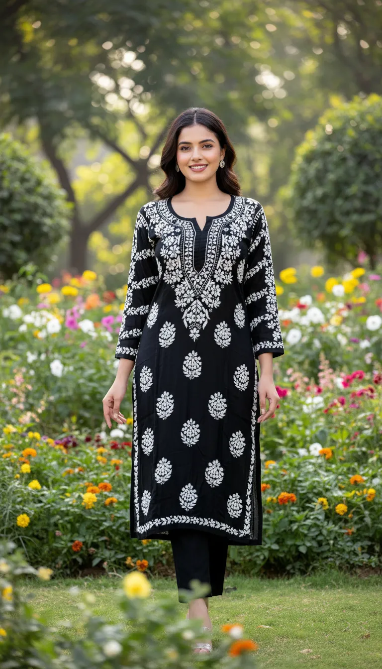 Chickankari Embroidered Kurta Fabric Modal Length 46"