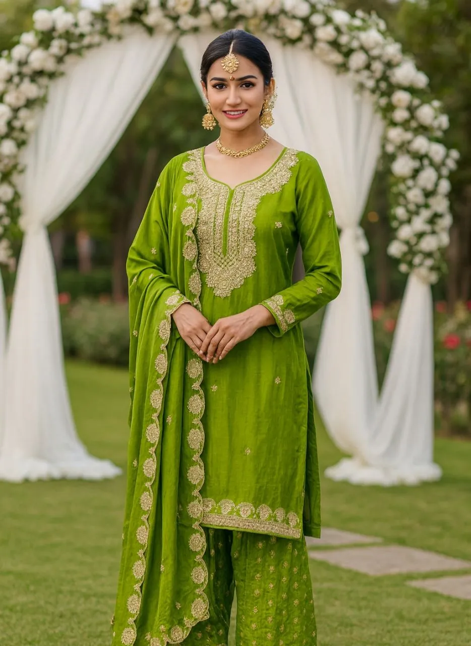 Green Embellished Kurta Set
