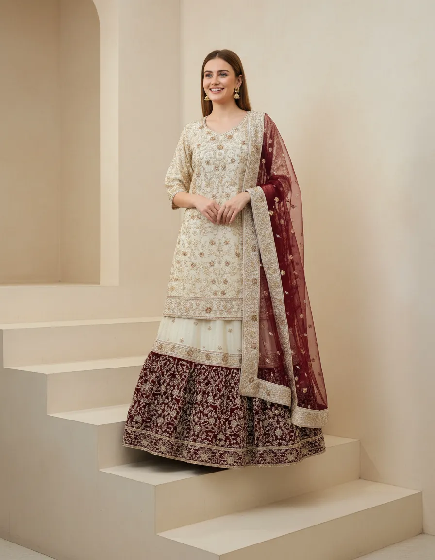 Embroidered Gold Handwork Farshi Dress
