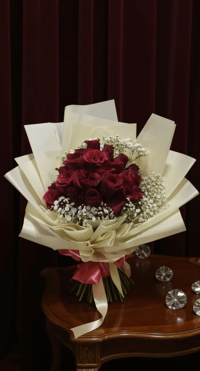 Velvet Cactus Radiant Red Rose Bouquet view 2