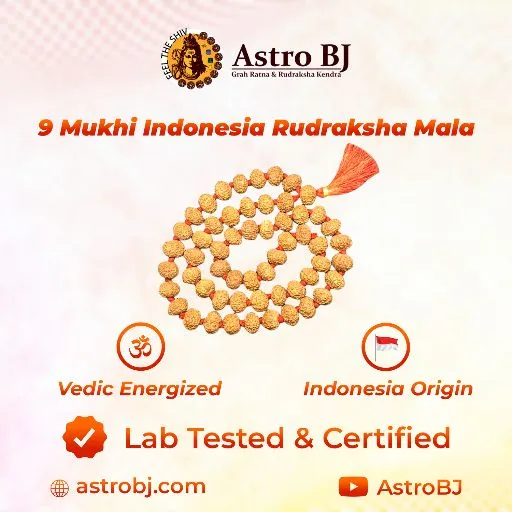 AstroBJ 9 Mukhi Rudraksha Mala "Siddh & Energised" A+++ Quality view 4