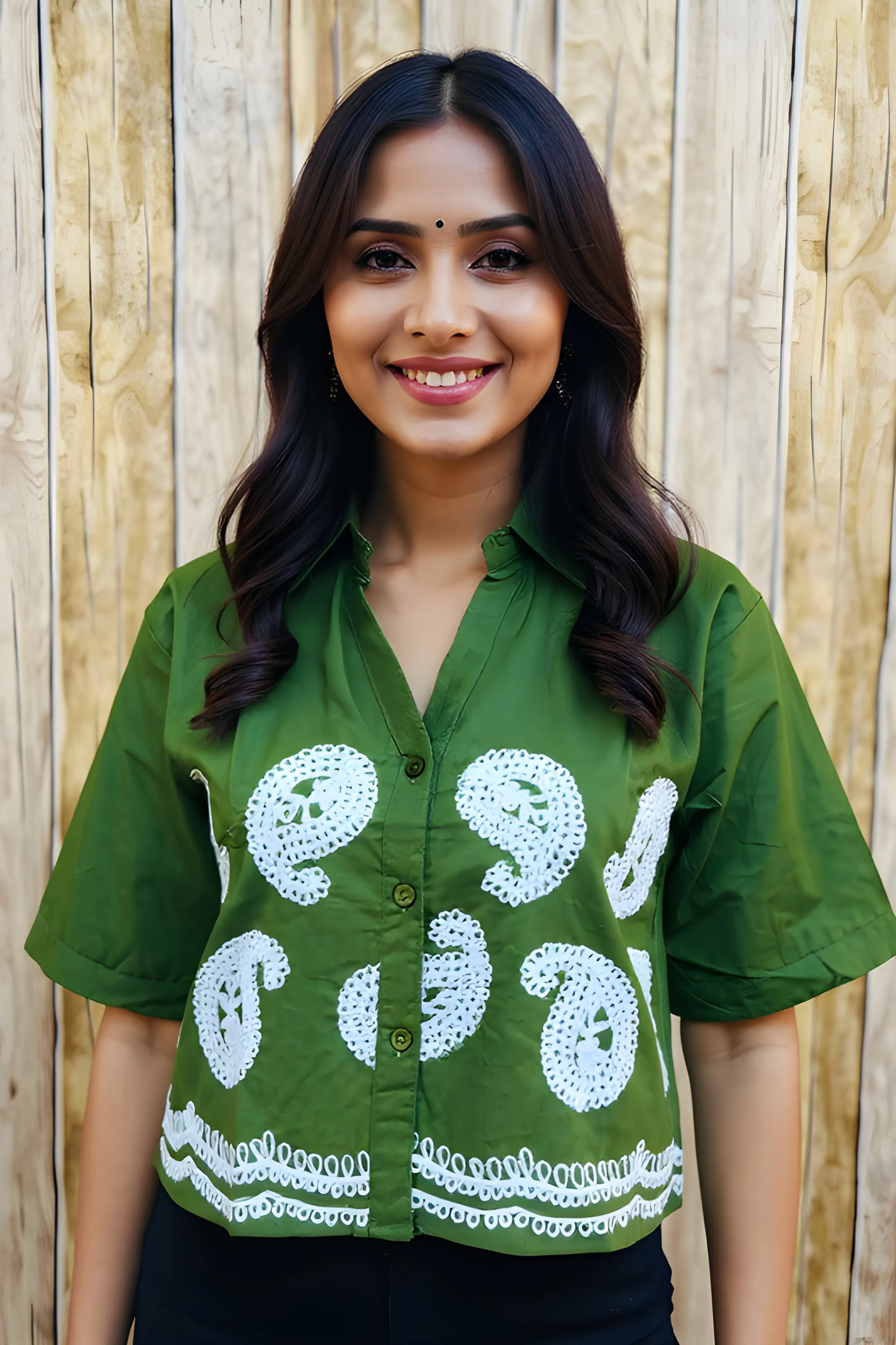 Embroidered Green Crop Top