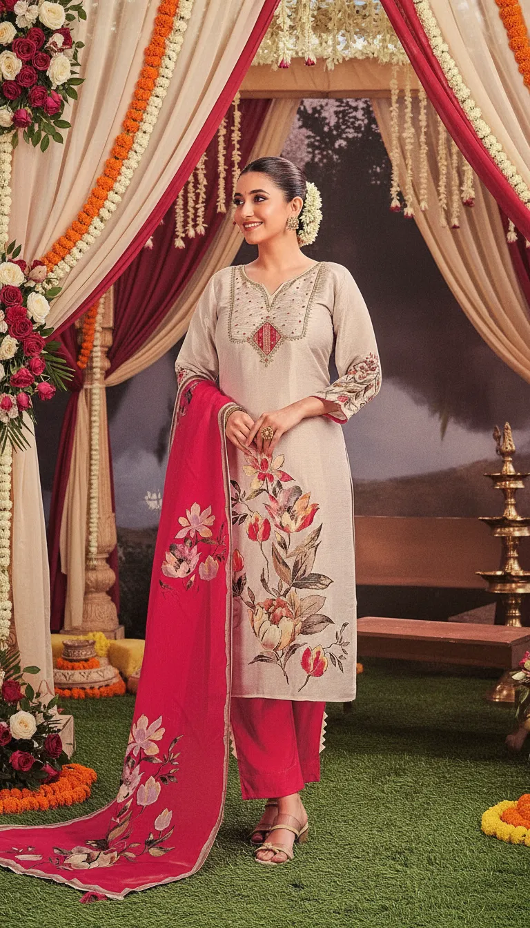 Embroidered Kurti with Dupatta