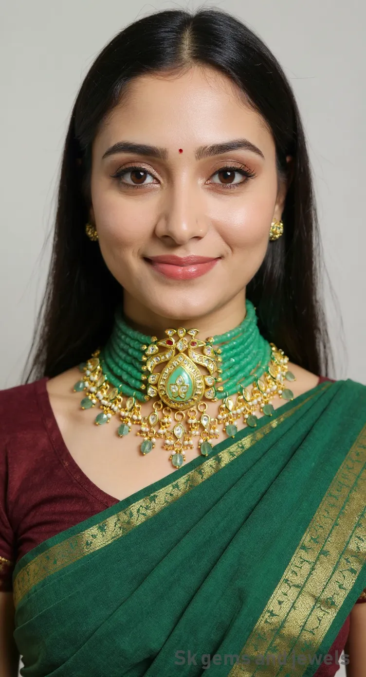 Emerald Bead Choker Necklace