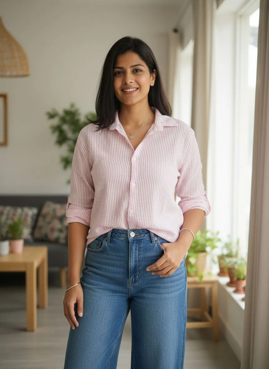 Pink Striped Casual Shirt