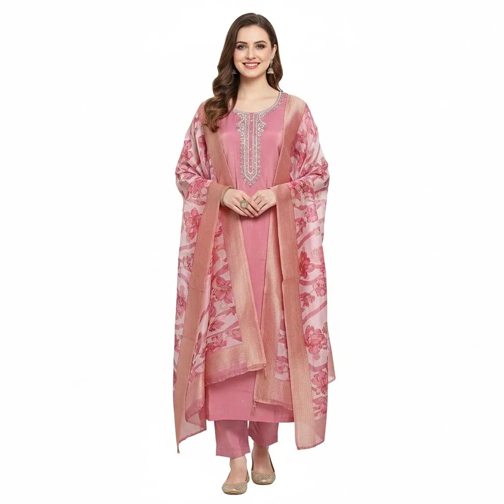 Pink Floral Kurta Set
