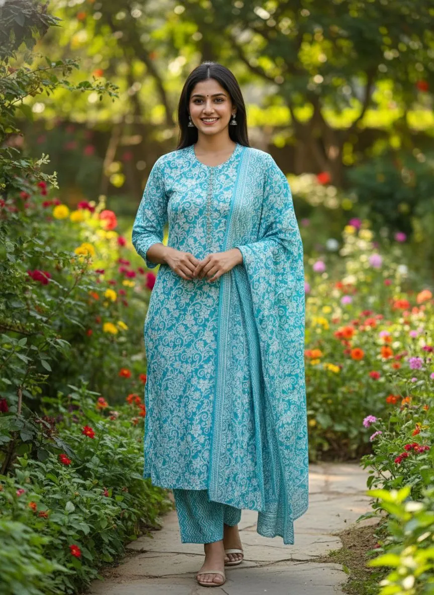Teal Paisley Salwar Kameez