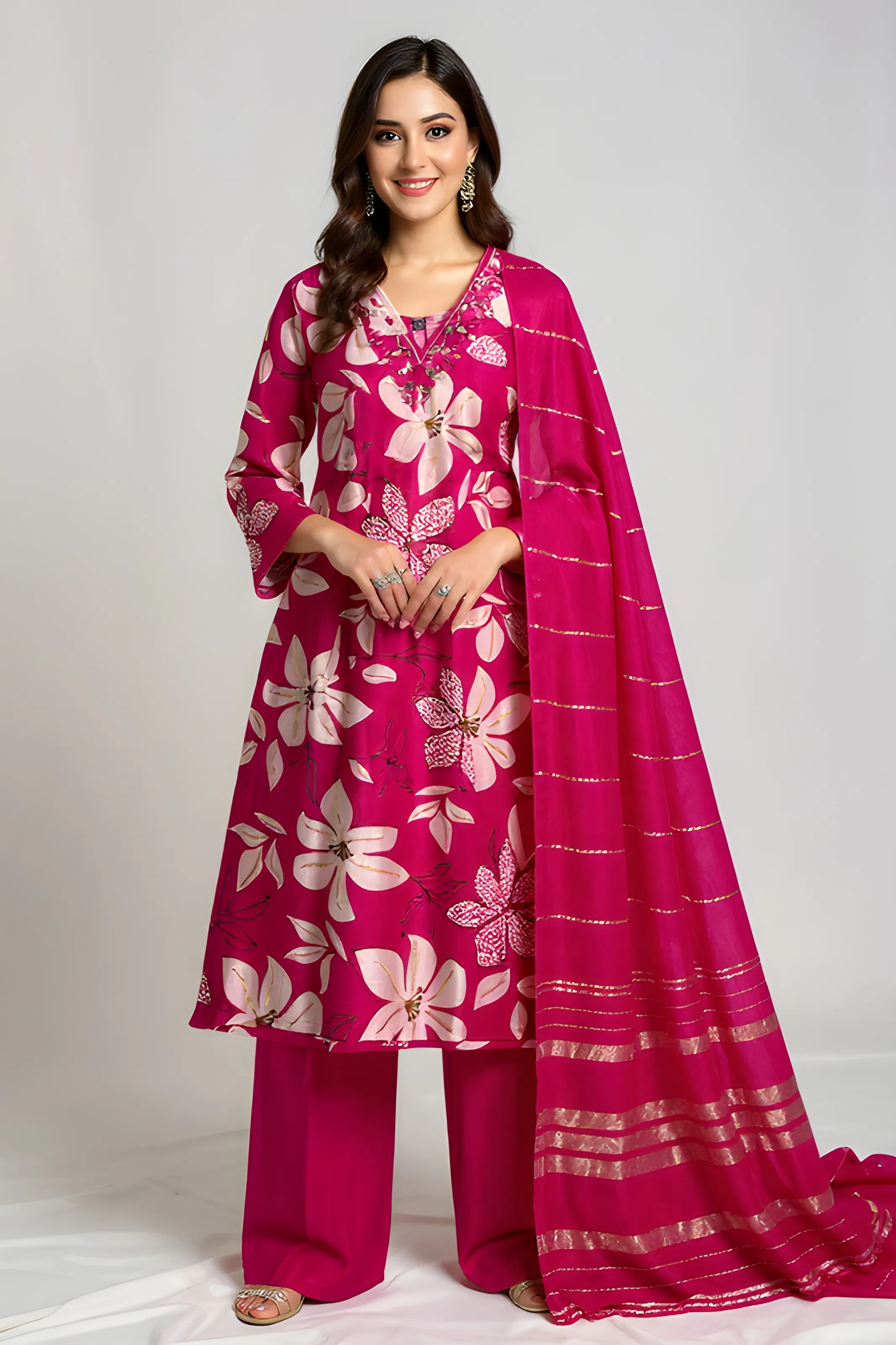 Floral Pink Salwar Suit M TO XXL