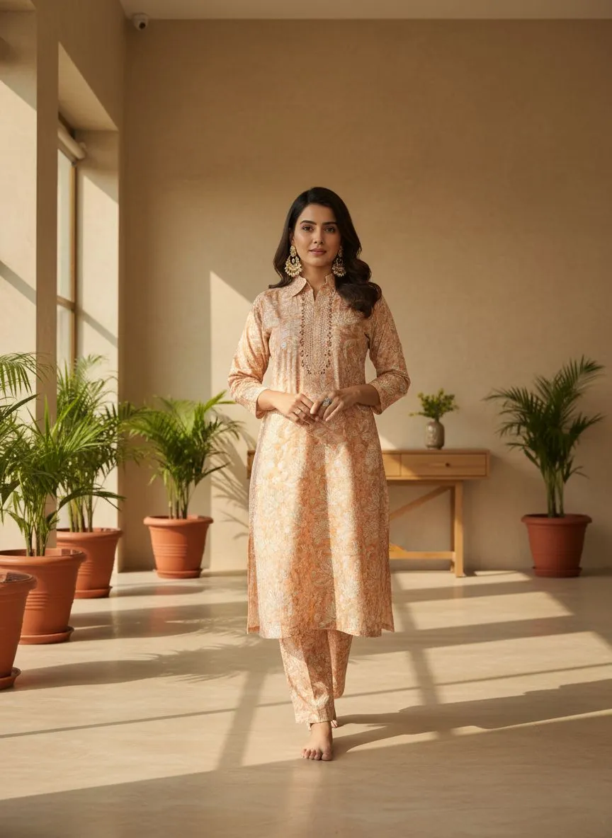 Peach Blossom Kurta Set