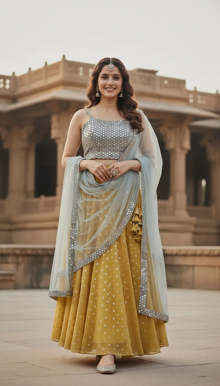 Silver Embellished Lehenga Set