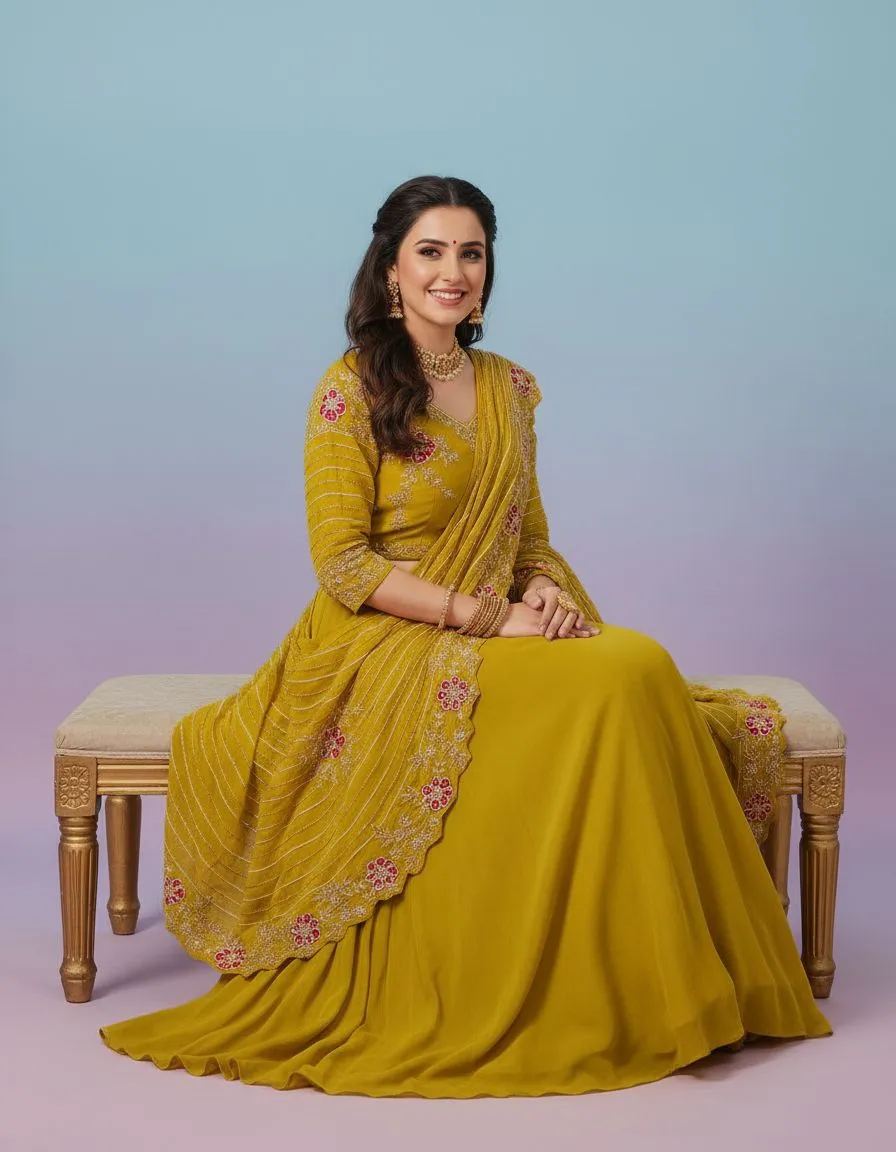 Embroidered Yellow Anarkali view 2