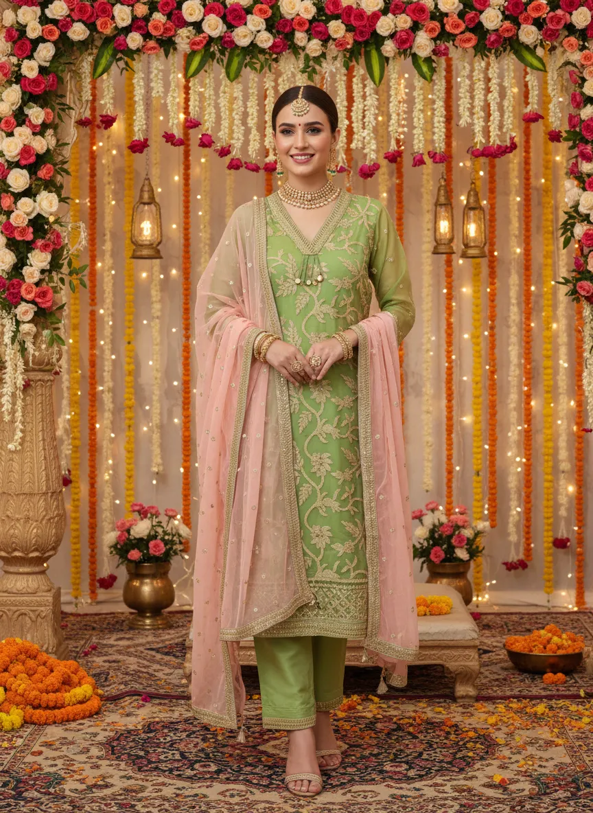 Embroidered Green Dupatta