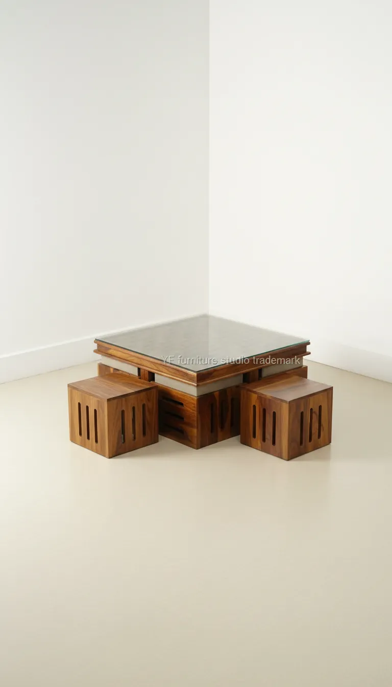 Wooden Coffee Table with Glass Top