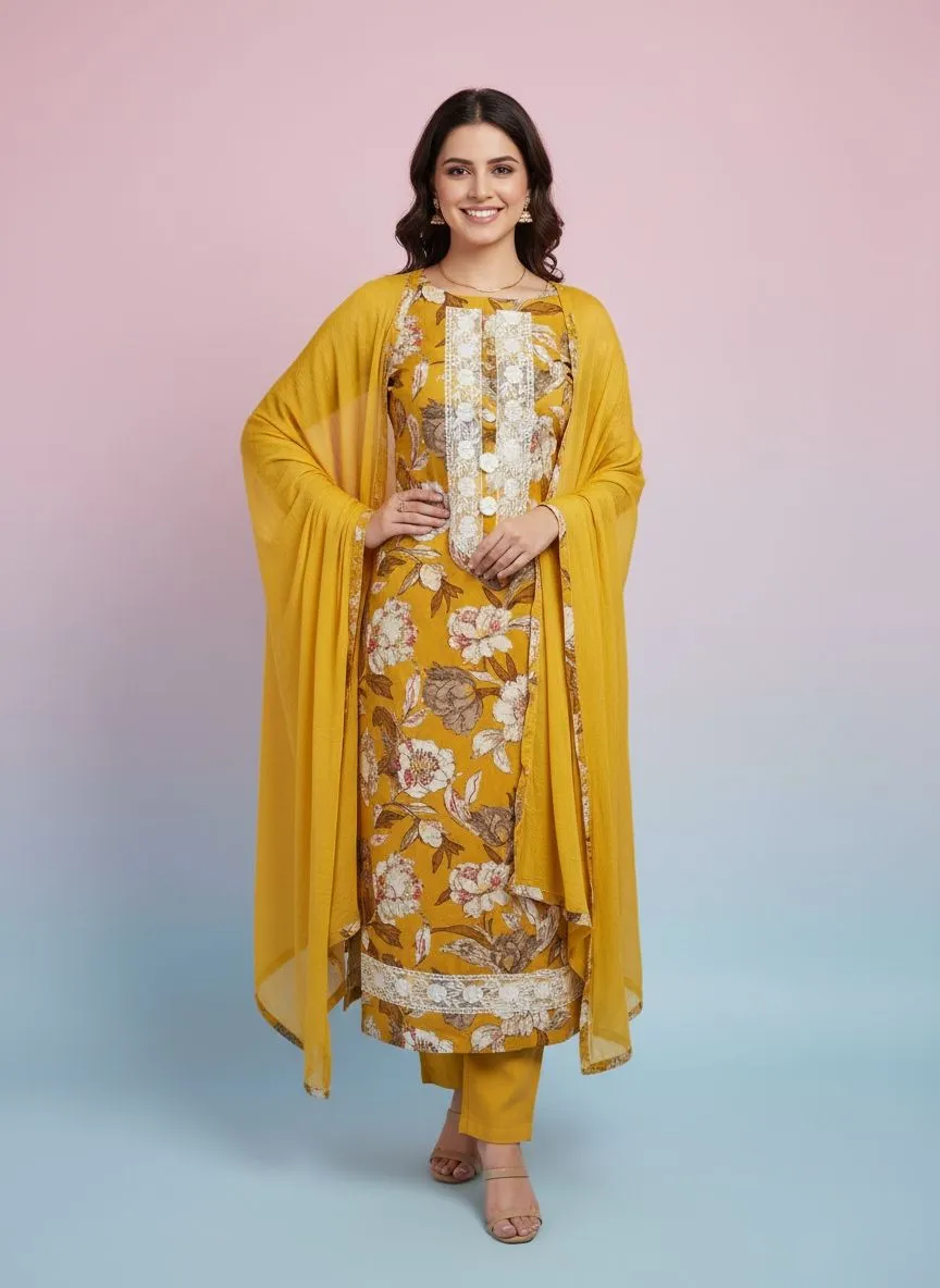 Yellow Floral Unstiched Set