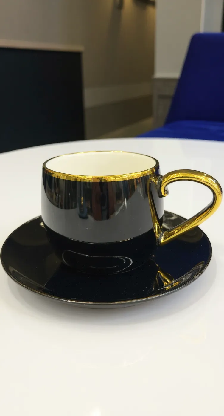 Elegant Black and Gold Cup and Saucer