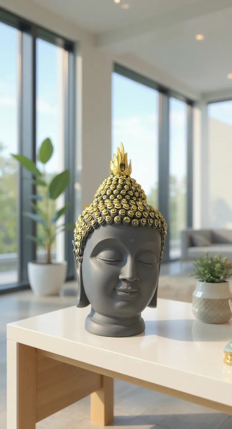 Black and Gold Buddha Head Statue
