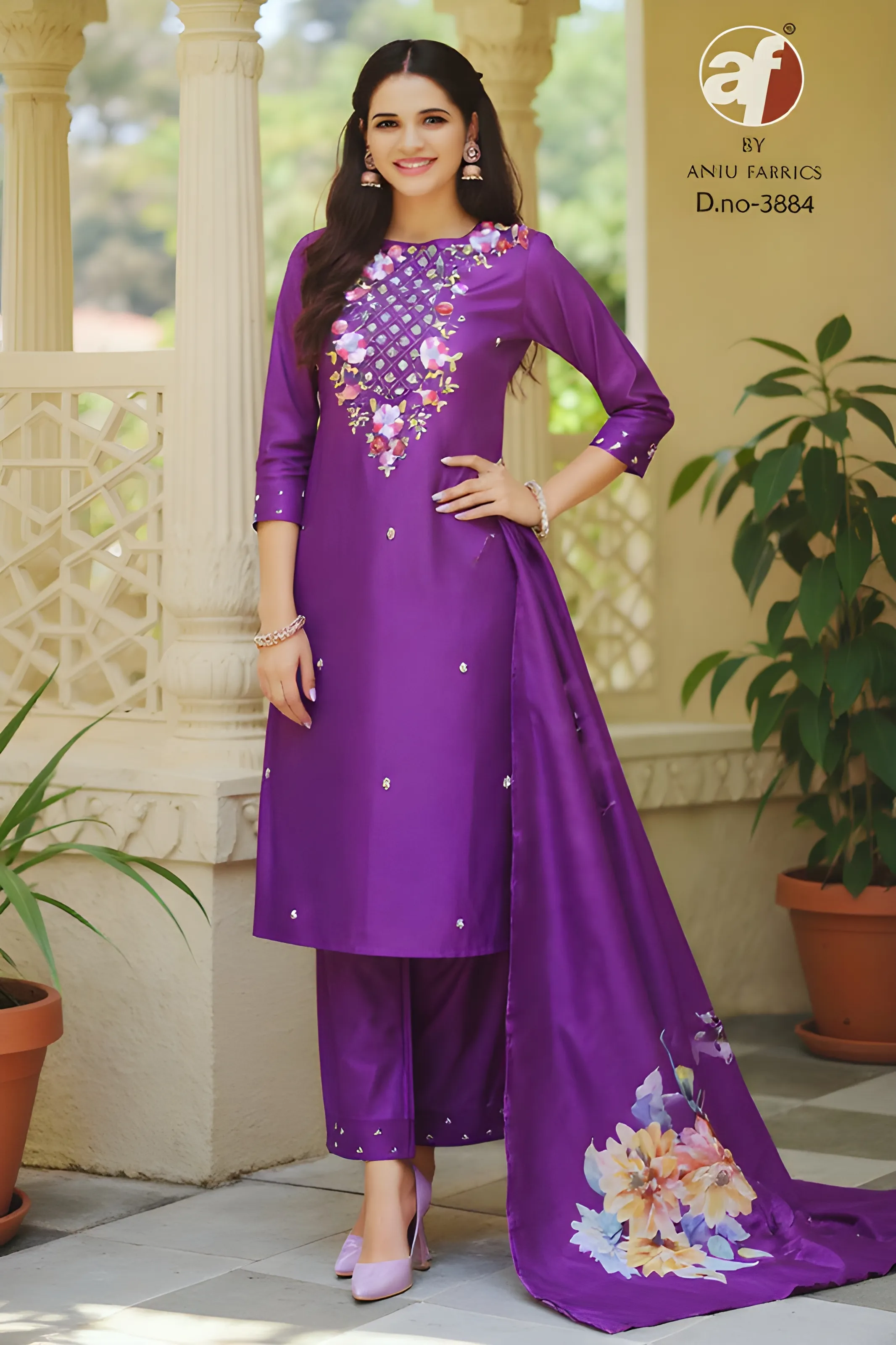 Embroidered Purple Pant Suit Size XL
