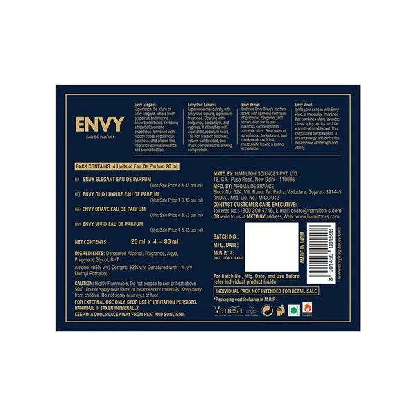 Envy Eau De Parfum Luxury Perfume Gift Set 20ml*4=80ml