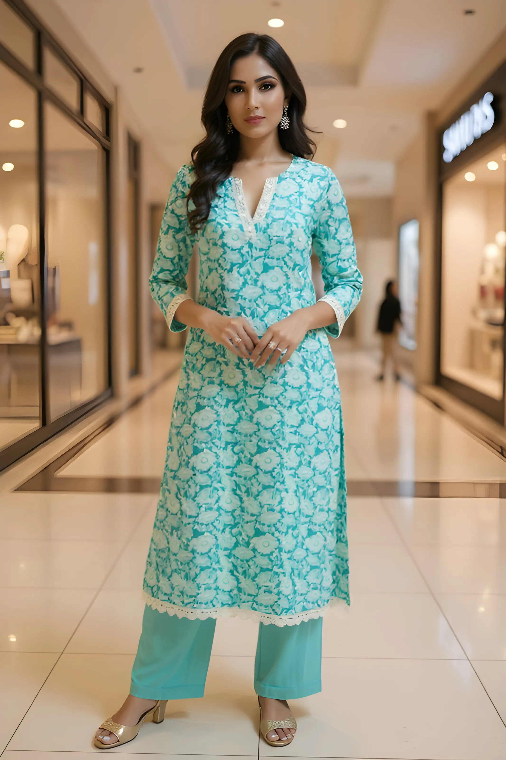 Embroidered Turquoise Kurti