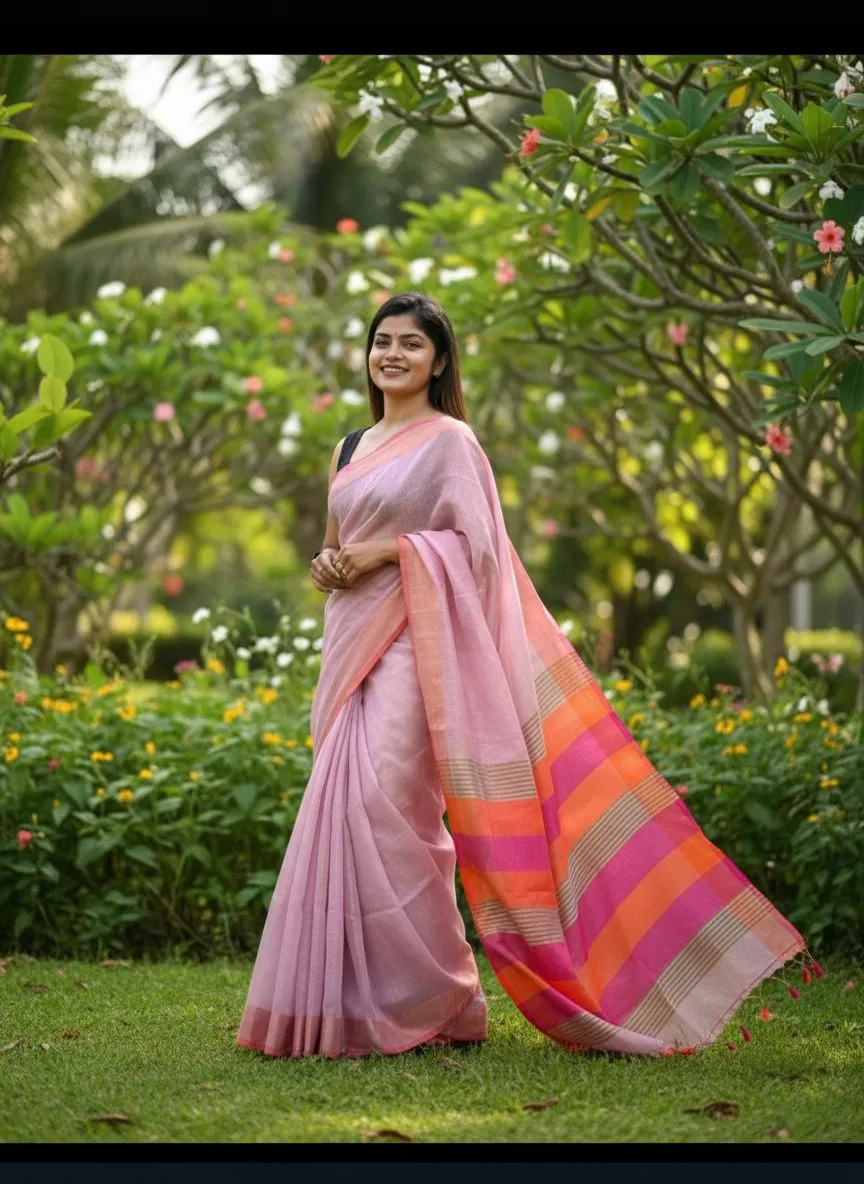 Pastel Pink Tissue Shimmer Saree
