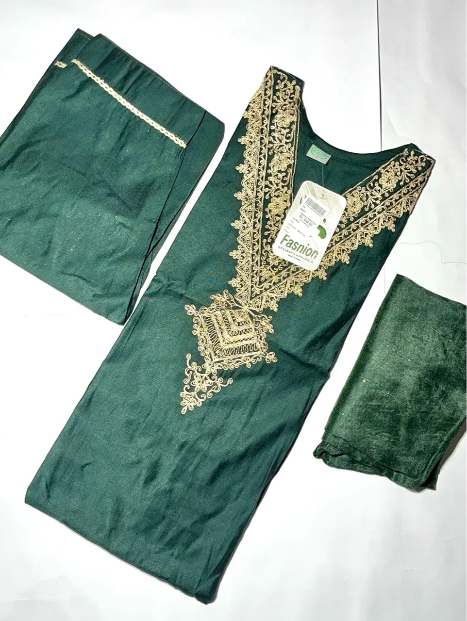 Fasnior Embroidered Bootle Green  Pant Set (…free Delivery