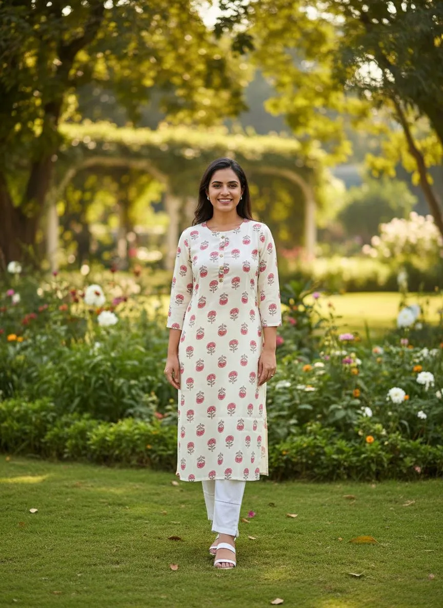 Floral Odf White Print Kurti
