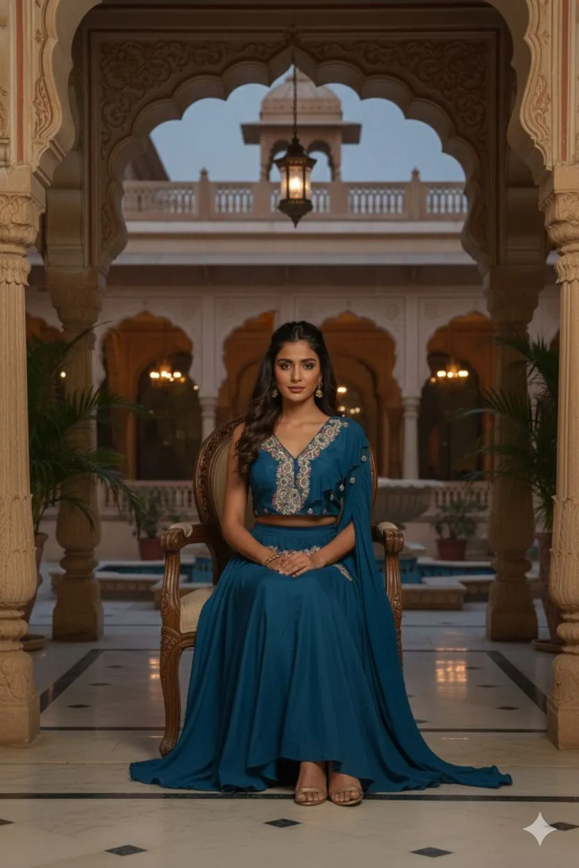 Royal Blue Lehenga Set view 2