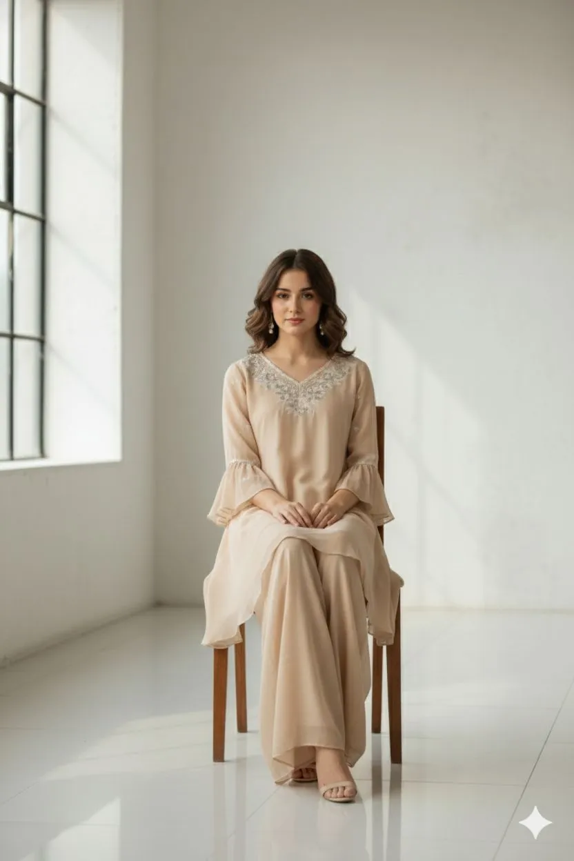 Elegant Peach Maxi Dress view 2