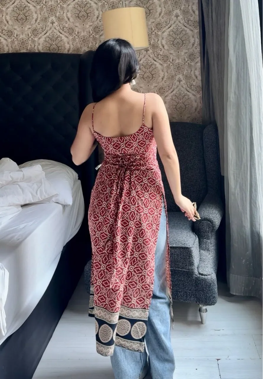 Maroon Ajrak Print Corset Kurti view 3