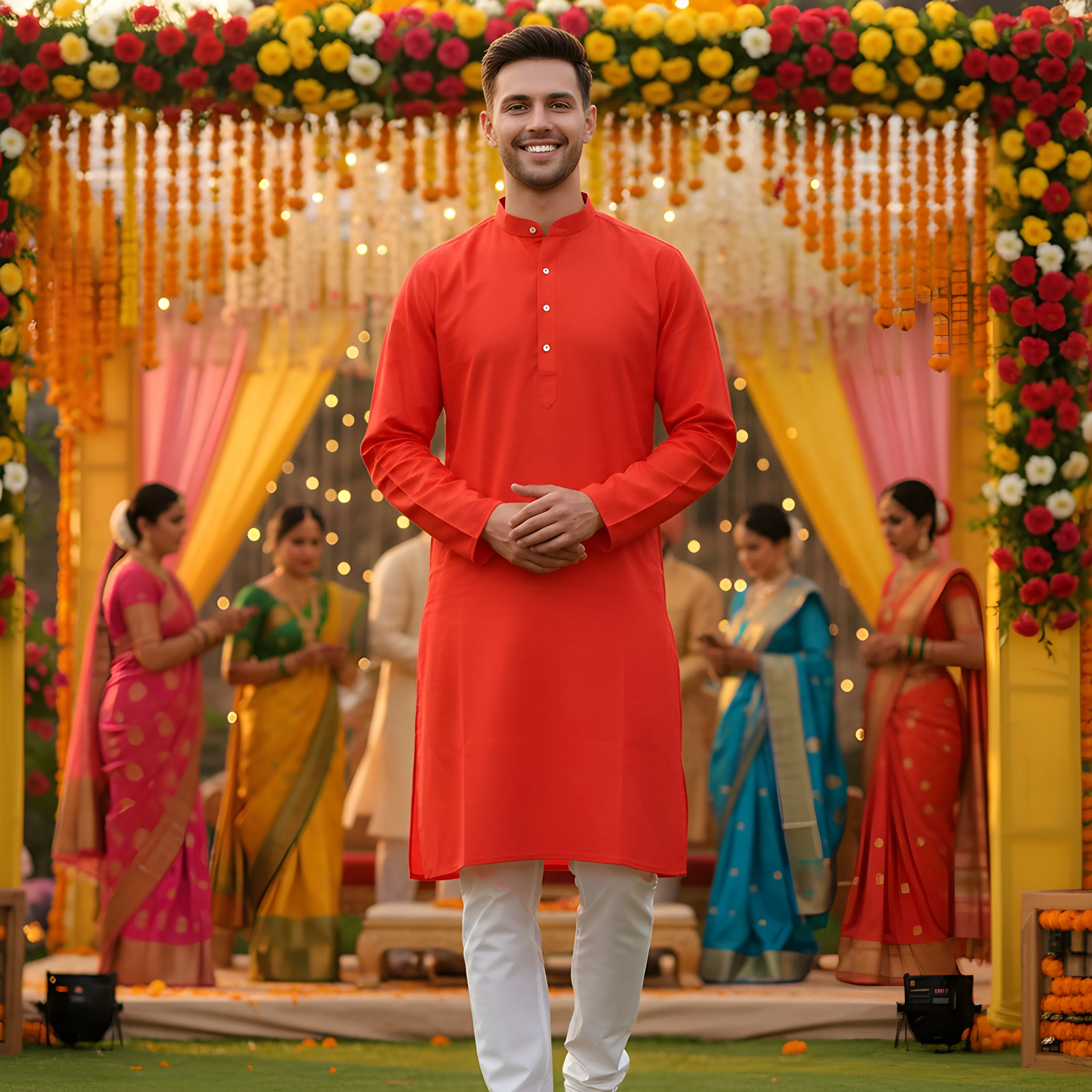 Orange Tunic and White Trousers