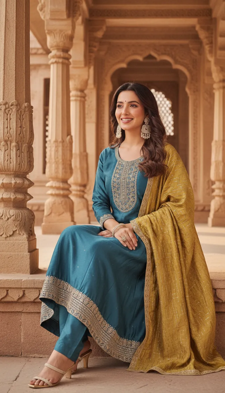 Teal Embroidered Kurta Set