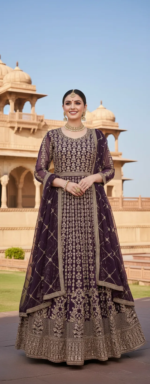 Gauher Purple Embroidered Lehenga
