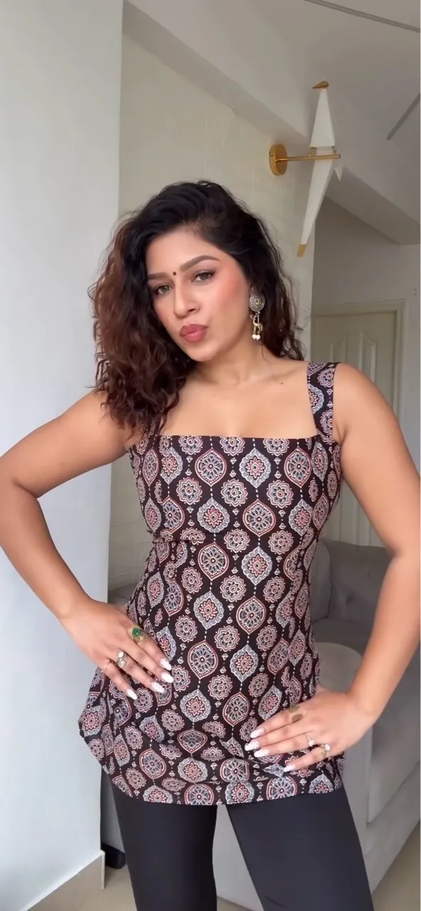 Black Ajrak Print Backless Kurti