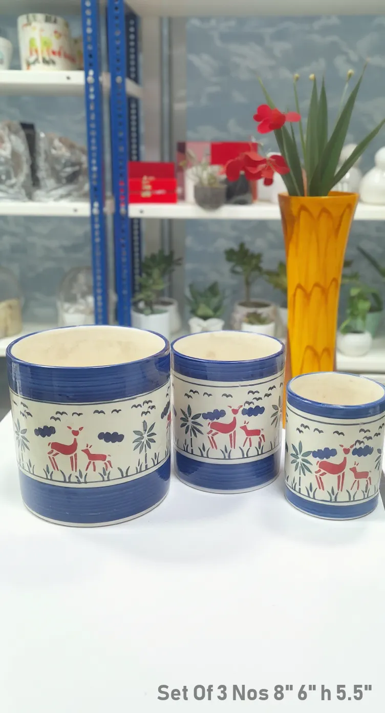 Decorative Ceramic Pots Set Of 3 Nos 8". 6"& 5.5 " H