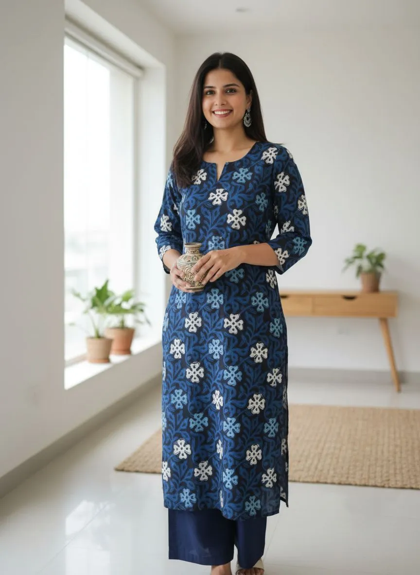 Blue Floral Print Kurti