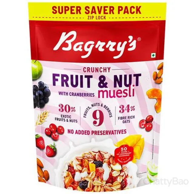 Bagrrys Crunchy Muesli - 30% Fruit & Nut with Cranberries 750 g