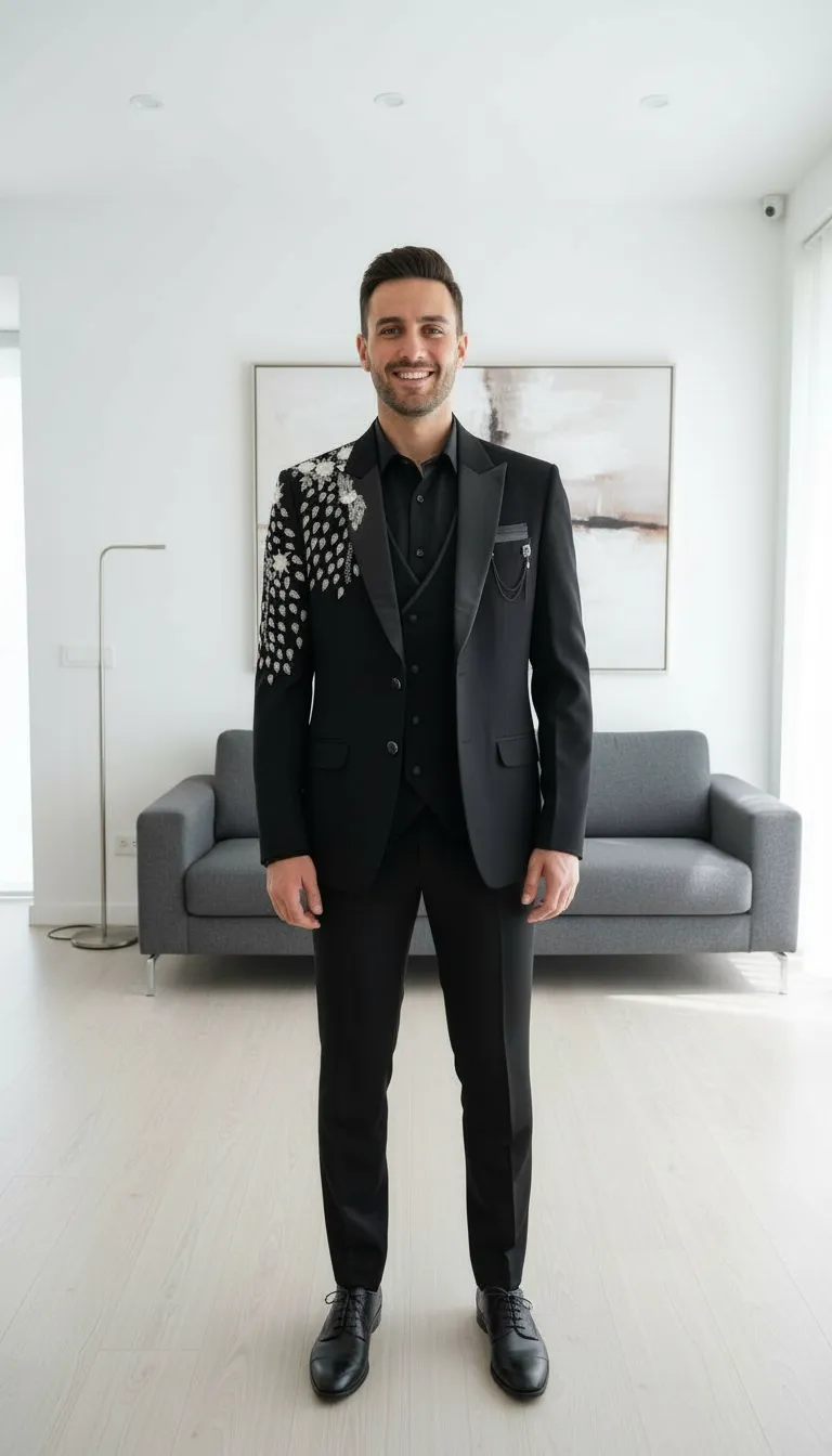 Embroidered Black Tuxedo